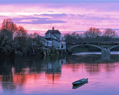 Chinon Bridge At Sunset Paint By Numbers