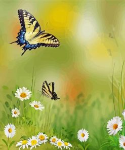 Daisy Flowers With Butterflies Paint By Numbers