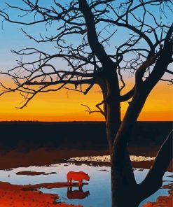 Lonely Rhino Sunset Paint By Numbers