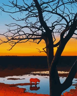 Lonely Rhino Sunset Paint By Numbers