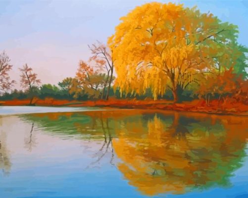 Autumn Willow Tree By River Paint By Numbers