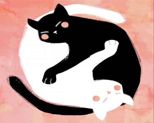 Black And White Yin And Yang Cats Paint By Numbers