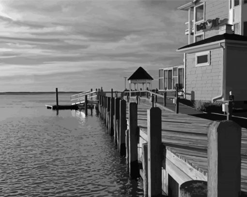 Black And White Chincoteague Pier Paint By Numbers