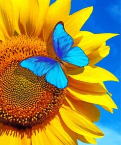 Blue Butterfly On Sunflower Paint By Numbers