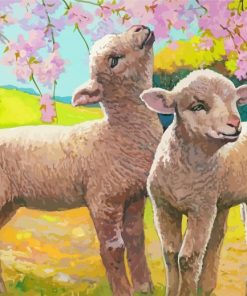 Cute Lambs Eating Blossom Paint By Numbers