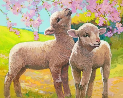 Cute Lambs Eating Blossom Paint By Numbers