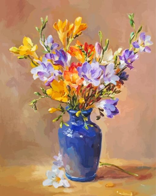 Freesia Flower Blue Vase Paint By Numbers