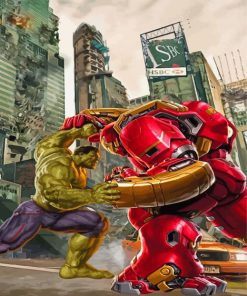 Hulk And Iron Man Fighting Paint By Numbers