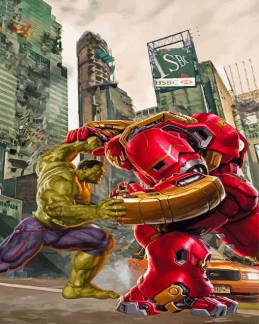 Hulk And Iron Man Fighting Paint By Numbers