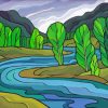 Mountains River Nature Art Paint By Numbers