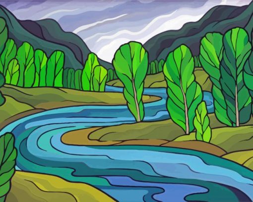 Mountains River Nature Art Paint By Numbers