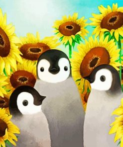 Penguin With Sunflowers Paint By Numbers