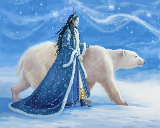 Princess And Bear In The Snow Paint By Numbers