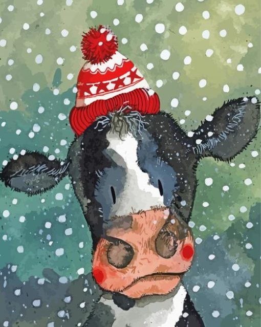 Snow Christmas Cow Paint By Numbers