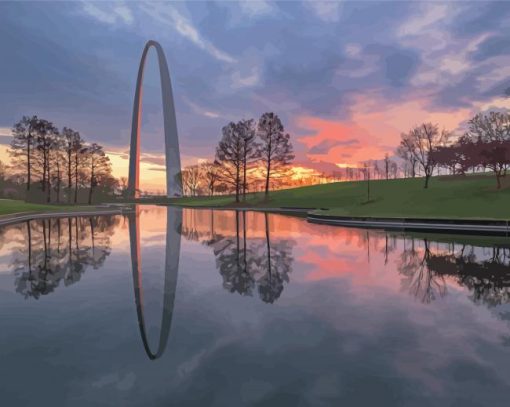 St Louis Arch Sunset Paint By Numbers