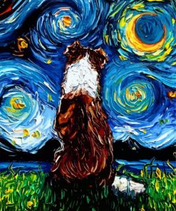 Starry Night Red And White Border Collie Paint By Numbers