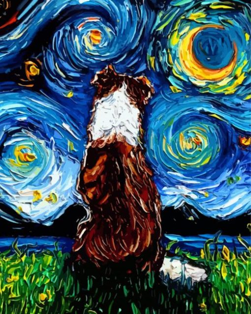 Starry Night Red And White Border Collie Paint By Numbers