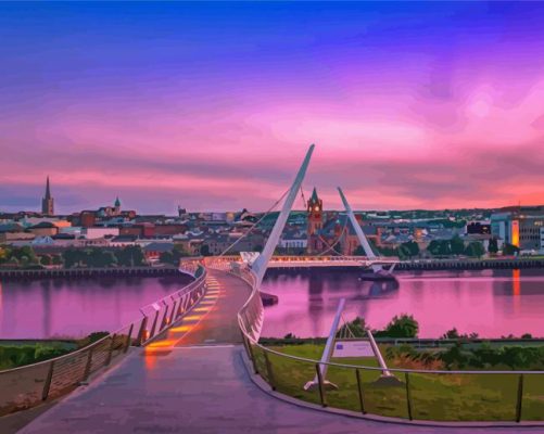 Sunset At Derry The Peace Bridge Paint By Numbers