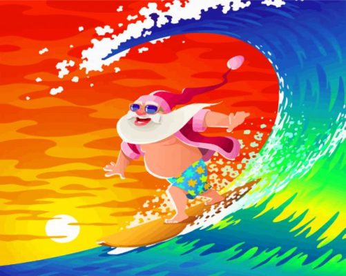 Surfing Santa At Sunset Paint By Numbers