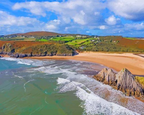 The Three Cliffs Bay Swansea Beach Paint By Numbers