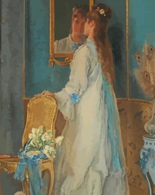 Woman In Front Of Mirror With Dress Paint By Numbers