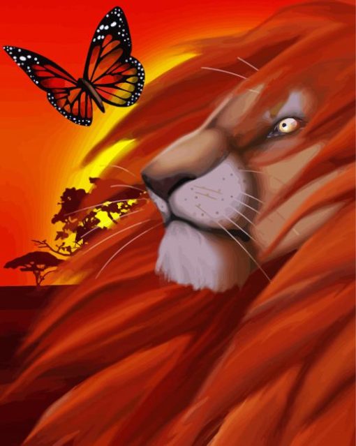 Aesthetic Lion With Butterfly Paint By Numbers