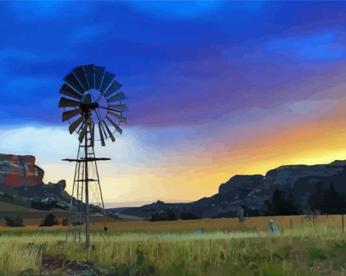 Aesthetic Windpump At Sunset Paint By Numbers