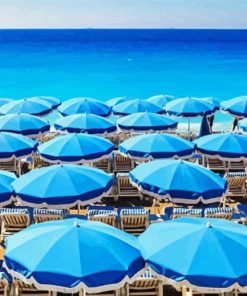 Aesthetic Blue Parasols On The Beach Paint By Numbers