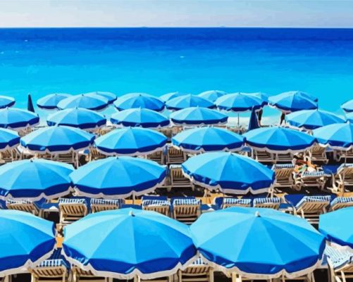 Aesthetic Blue Parasols On The Beach Paint By Numbers