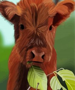 Baby Brown Cow Eating Paint By Numbers