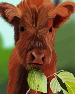 Baby Brown Cow Eating Paint By Numbers