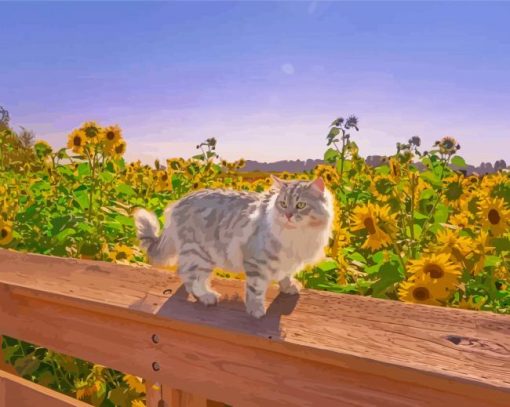 Beautiful Cat Sunflower Paint By Numbers