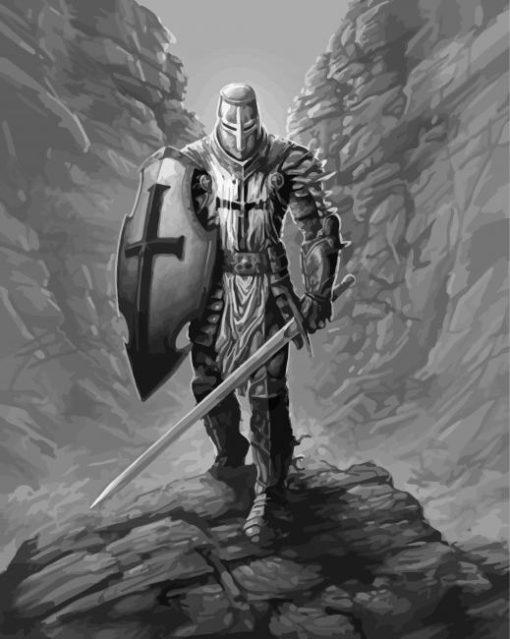 Black And White Knight Templar Art Paint By Numbers