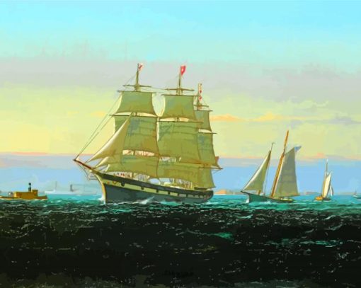 Clipper Ship With Sailing Boats Paint By Numbers