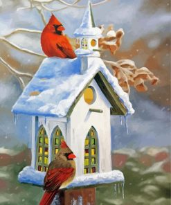 Cool Birdhouse And Cardinals Paint By Numbers