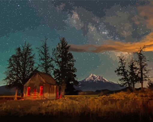 Cool Cabin At Night Paint By Numbers