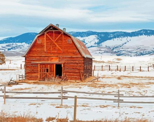 Cool Montana Mountains With Barn Paint By Numbers