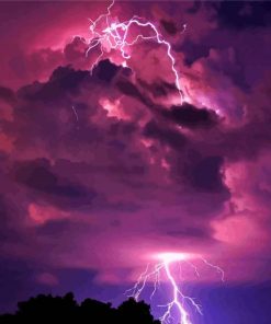 Lightning Sky Scape With Pink Clouds Paint By Numbers