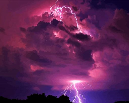 Lightning Sky Scape With Pink Clouds Paint By Numbers