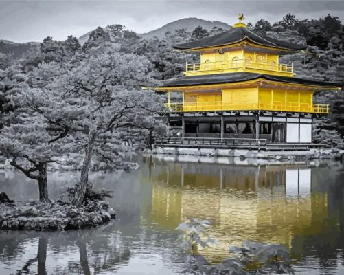 Monochrome Golden Palace Japan Paint By Numbers