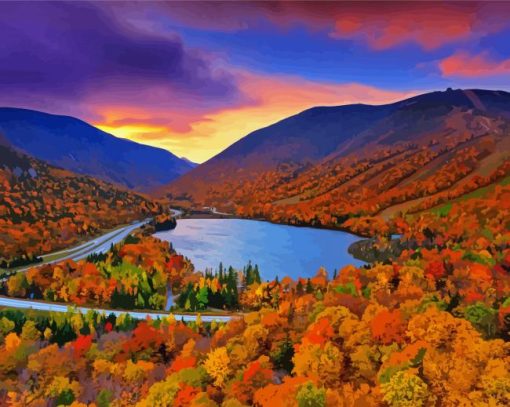 New England In The Fall Foliage Landscape Paint By Numbers