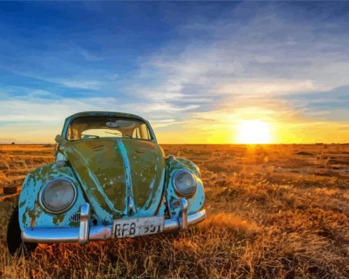 Rusty VW Car Sunset Paint By Numbers