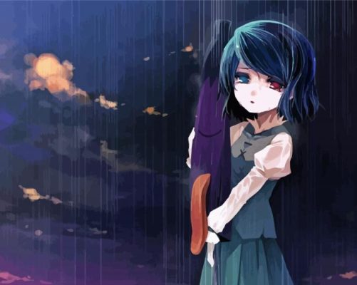 Sad Girl Anime Under Rain Paint By Numbers