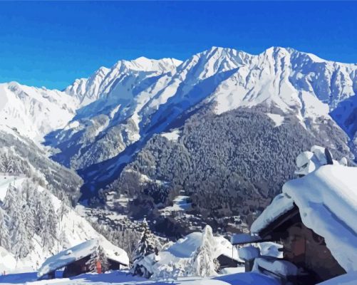 Snowy Courmayeur Landscape Paint By Numbers