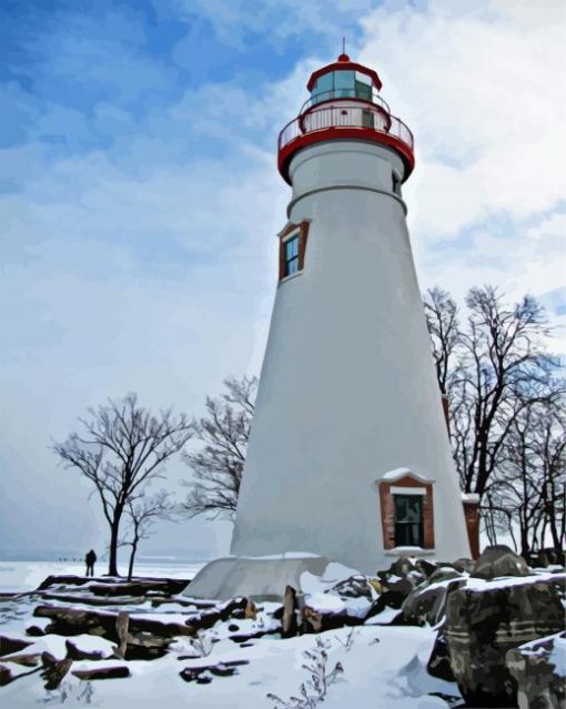 Snowy Marblehead Lighthouse Paint By Numbers