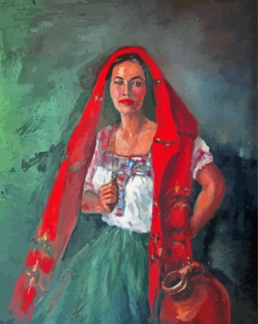 Spanish Lady With Red Scarf Paint By Numbers