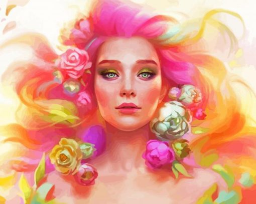 Aesthetic Lady And Flowers Paint By Numbers