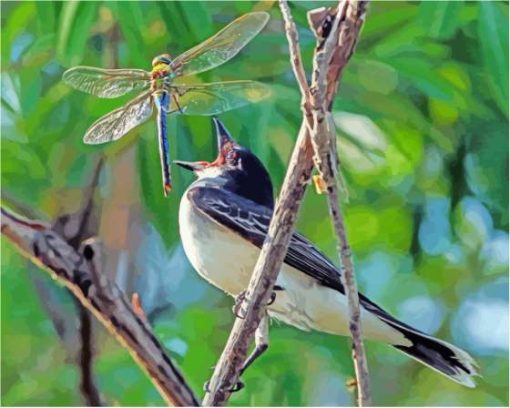 Bird With Dragonfly Paint By Numbers