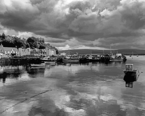 Black And White Tobermory Harbour Paint By Numbers