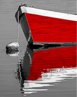 Black And White Red Boat Paint By Numbers